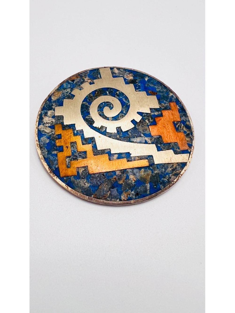 Vintage Mexico TH-24 925 Sterling Silver Stone Inlay Mixed Metal Brooch